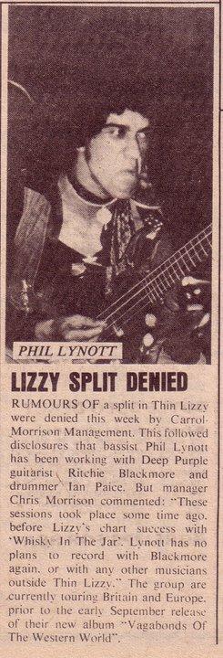   Rumoured Thin Lizzy split.  